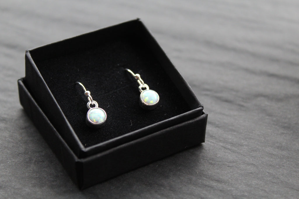 Small White Opal Round Earrings