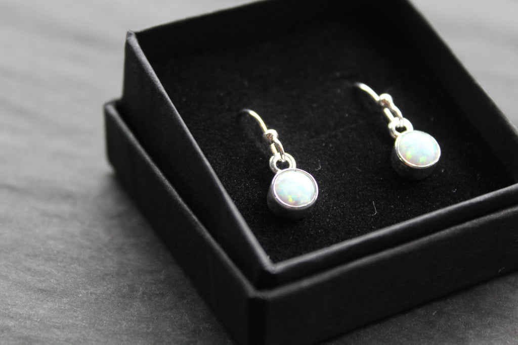 Small White Opal Round Earrings