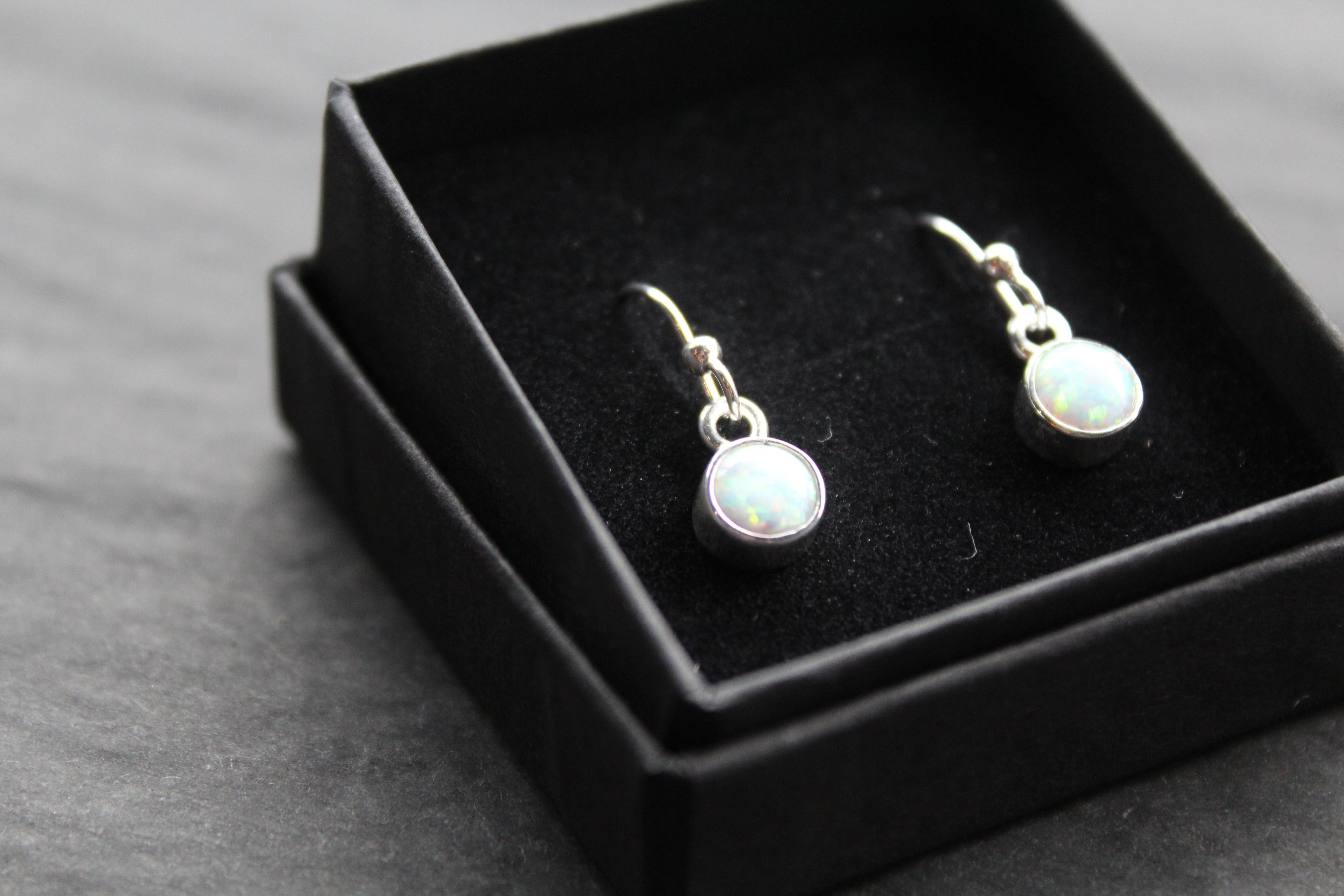 Small White Opal Round Earrings