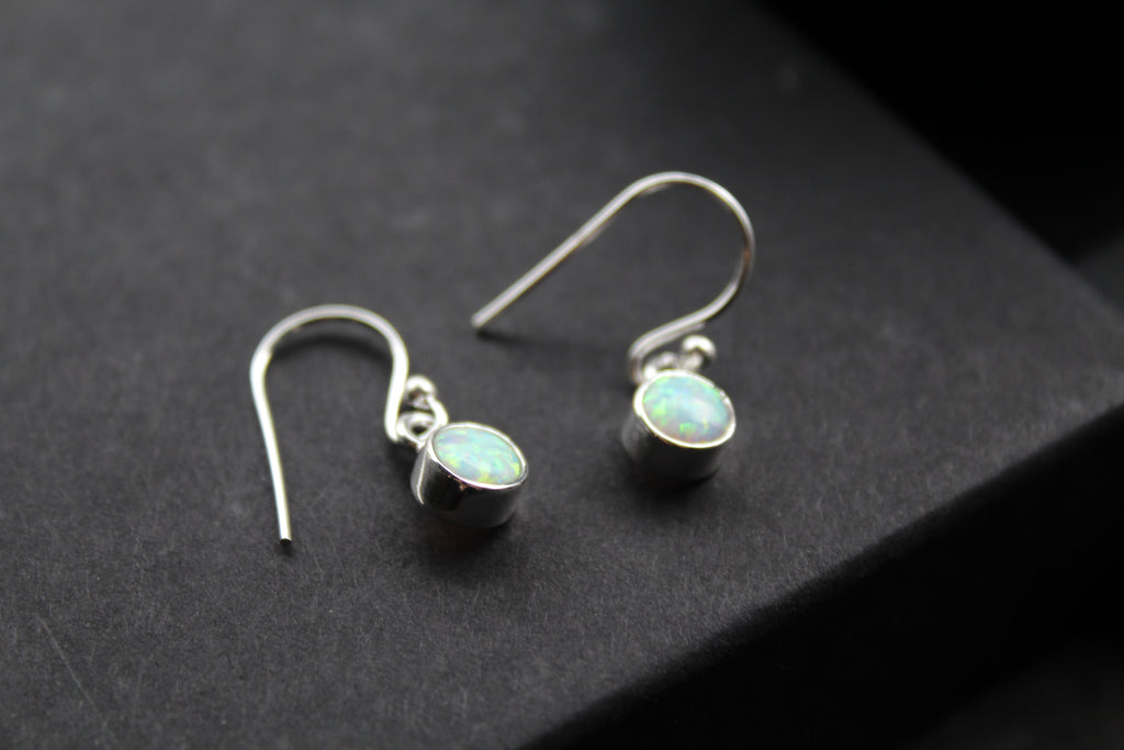 Small White Opal Round Earrings