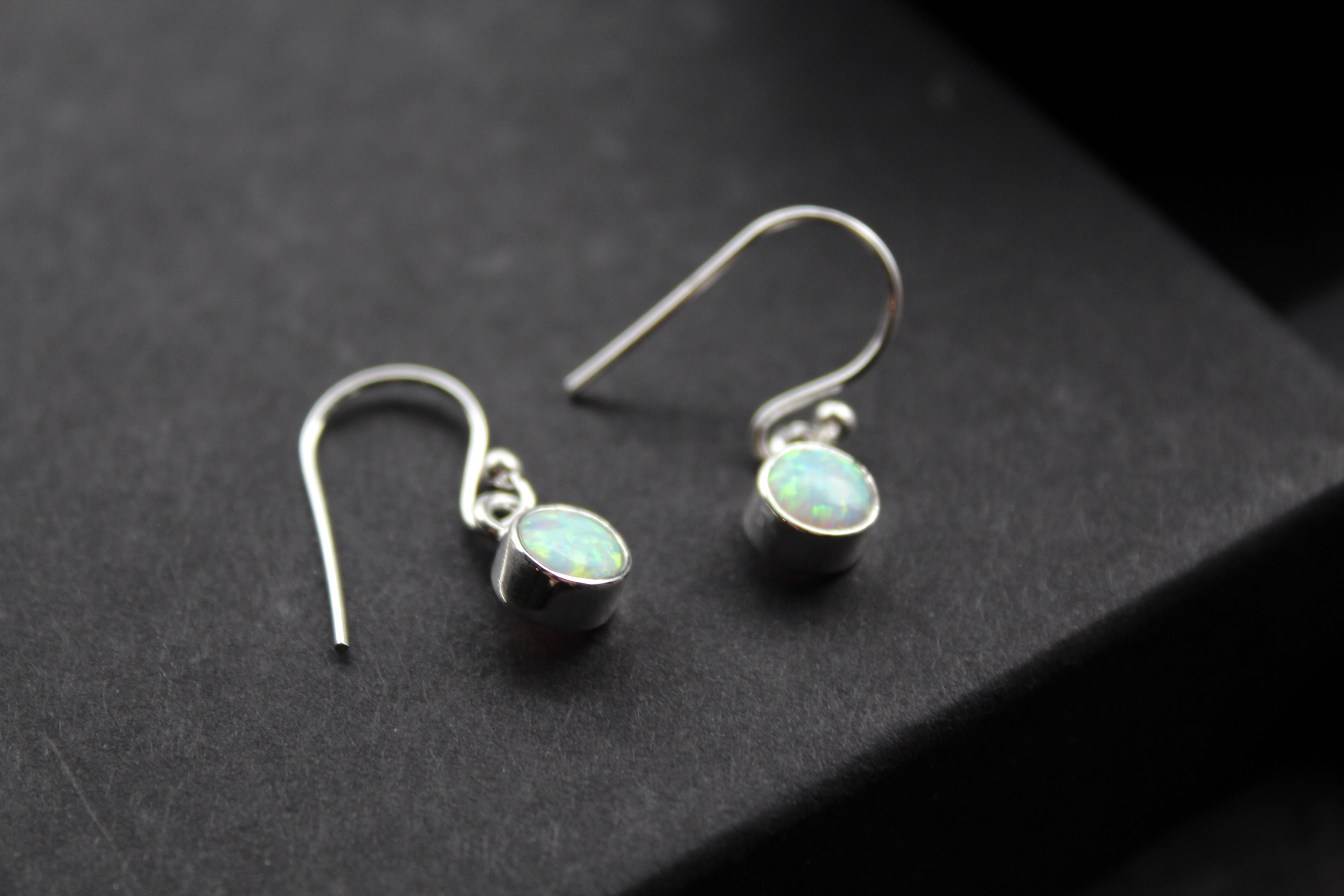 Small White Opal Round Earrings