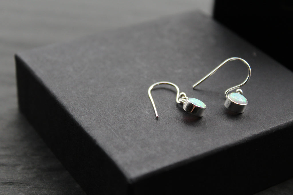 Small White Opal Round Earrings