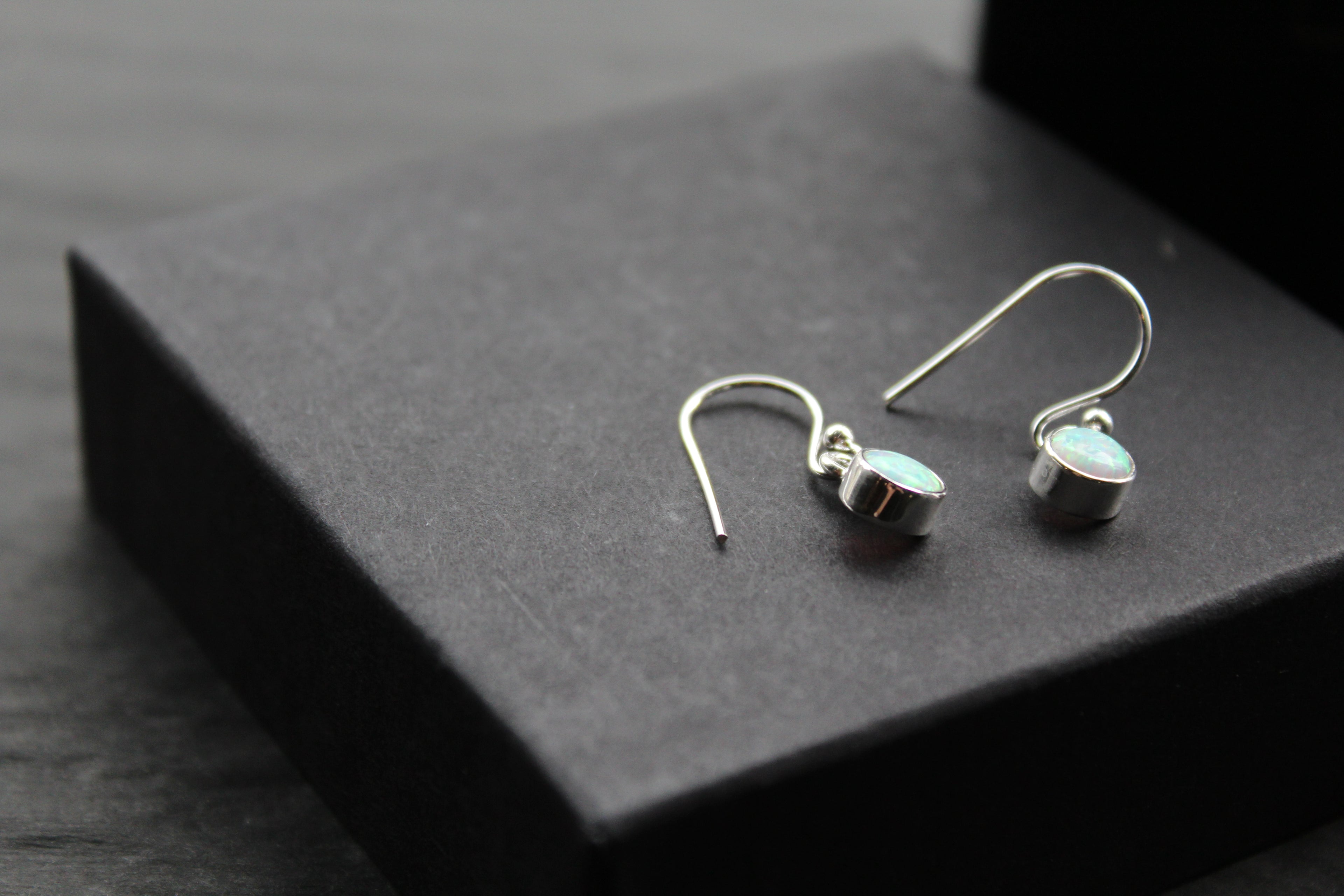 Small White Opal Round Earrings