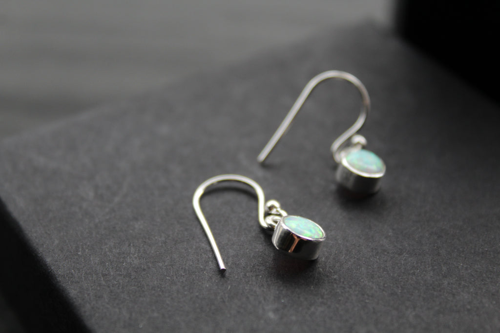 Small White Opal Round Earrings