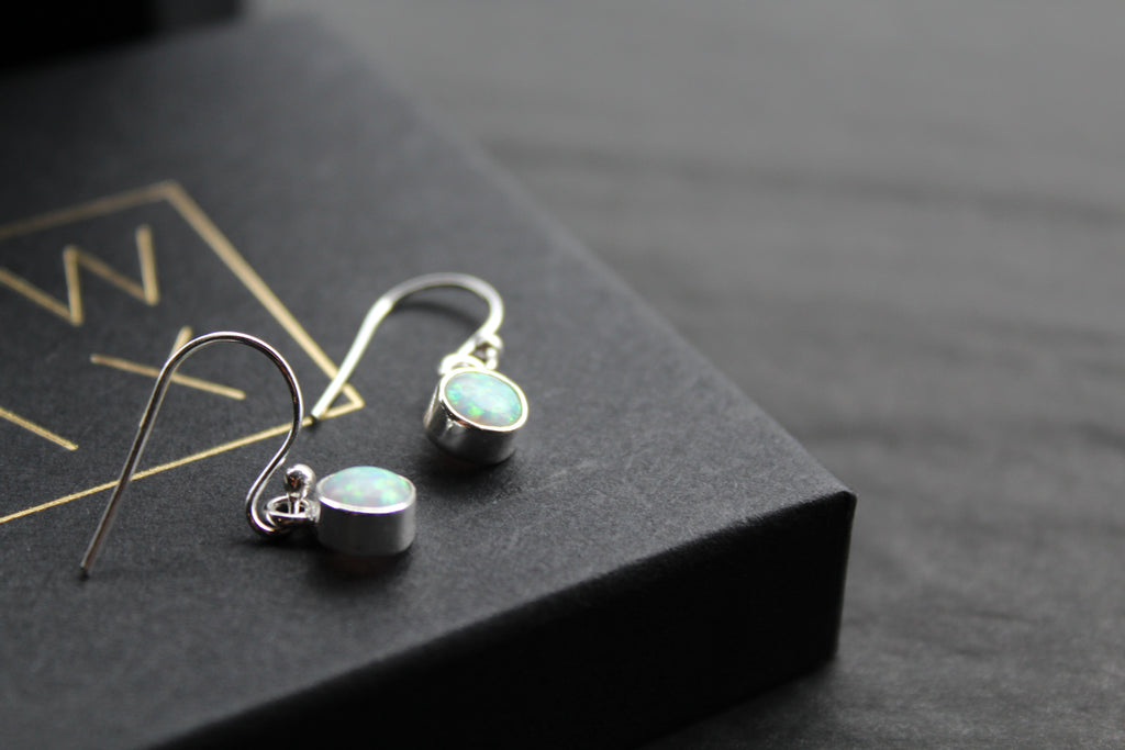 Small White Opal Round Earrings