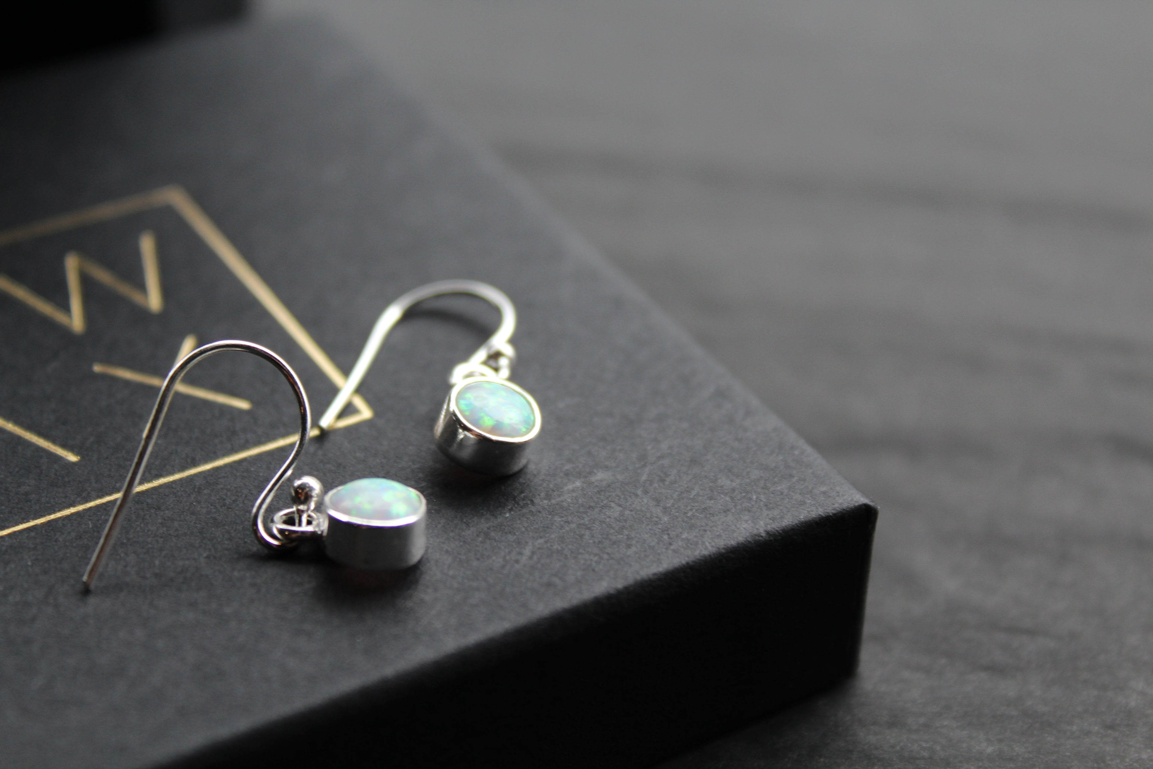 Small White Opal Round Earrings
