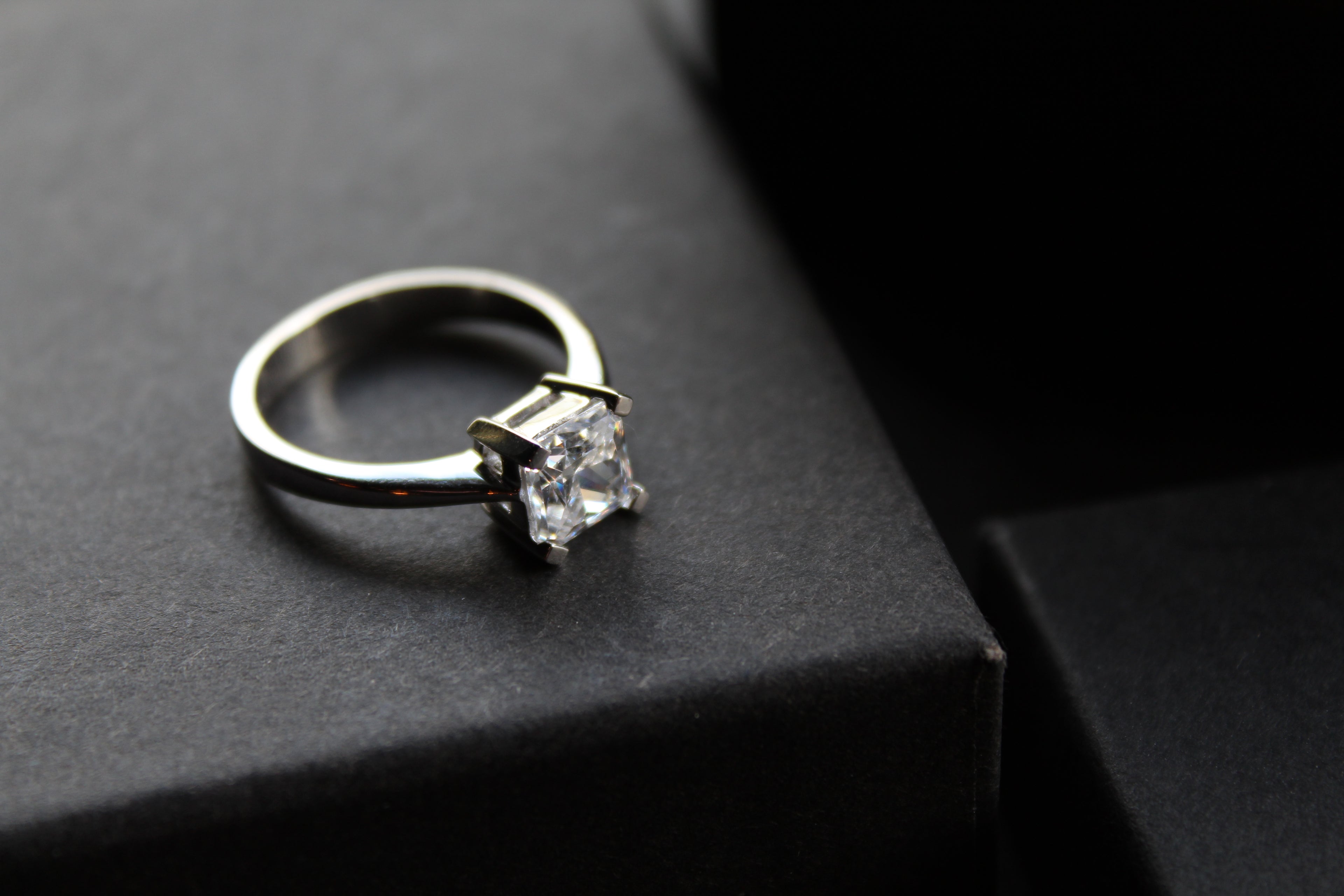 Square Cut Clear CZ Solitaire Ring