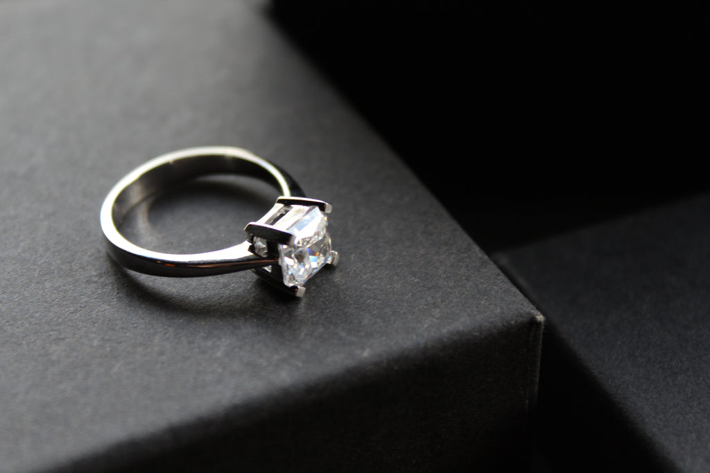 Square Cut Clear CZ Solitaire Ring