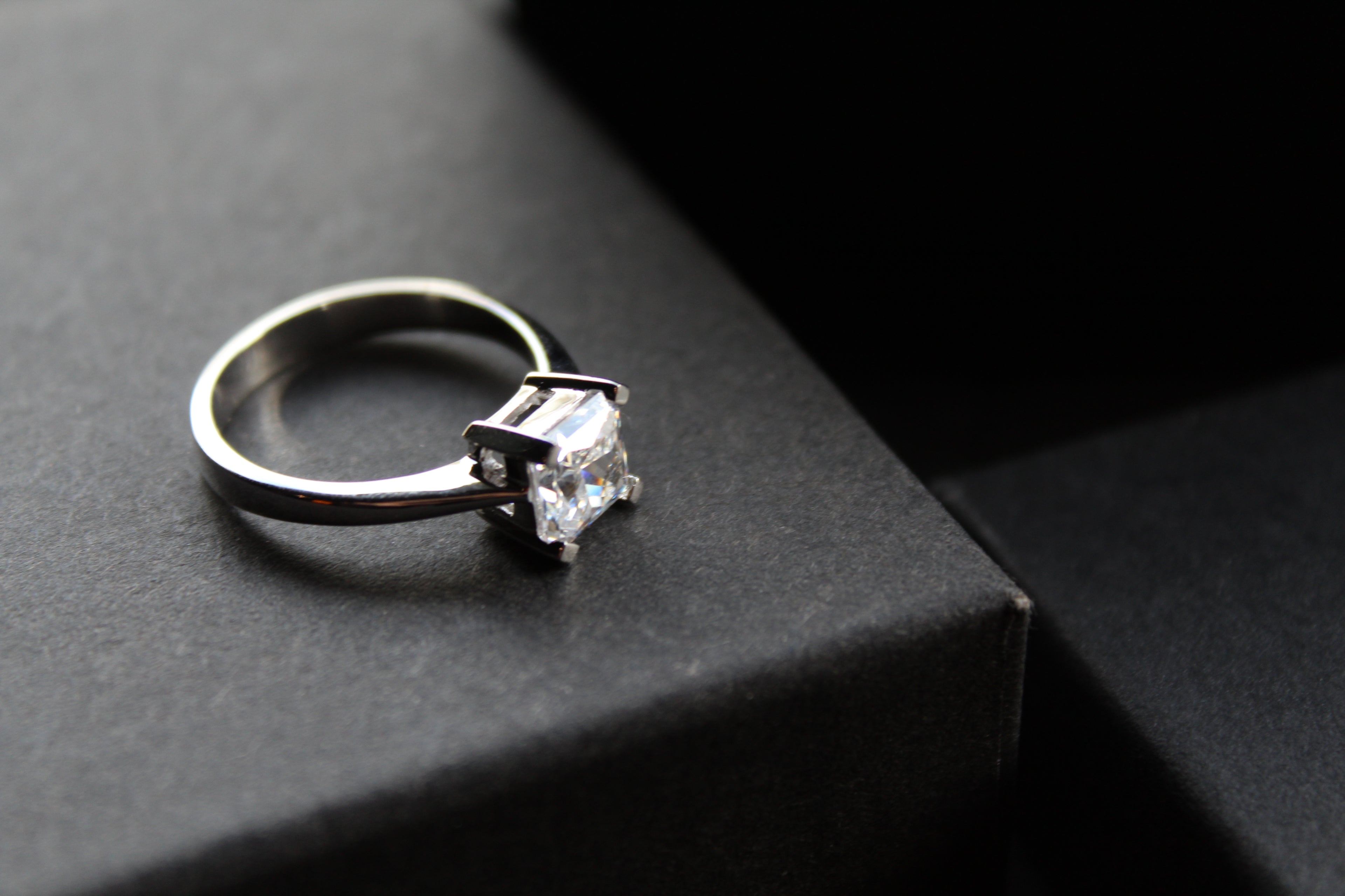 Square Cut Clear CZ Solitaire Ring