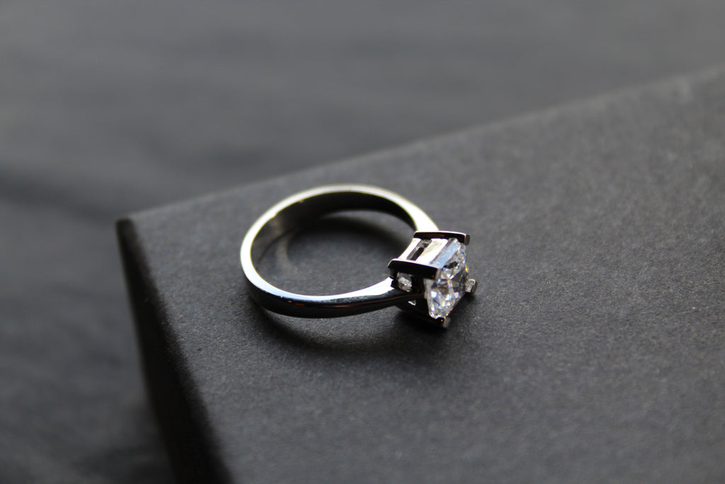 Square Cut Clear CZ Solitaire Ring