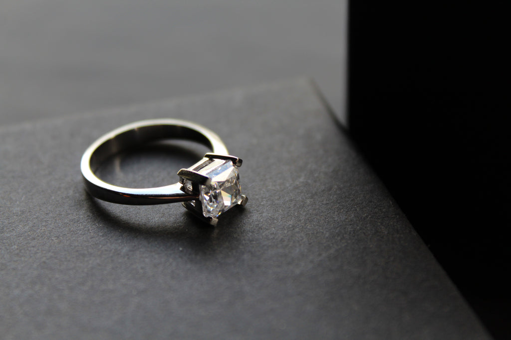 Square Cut Clear CZ Solitaire Ring