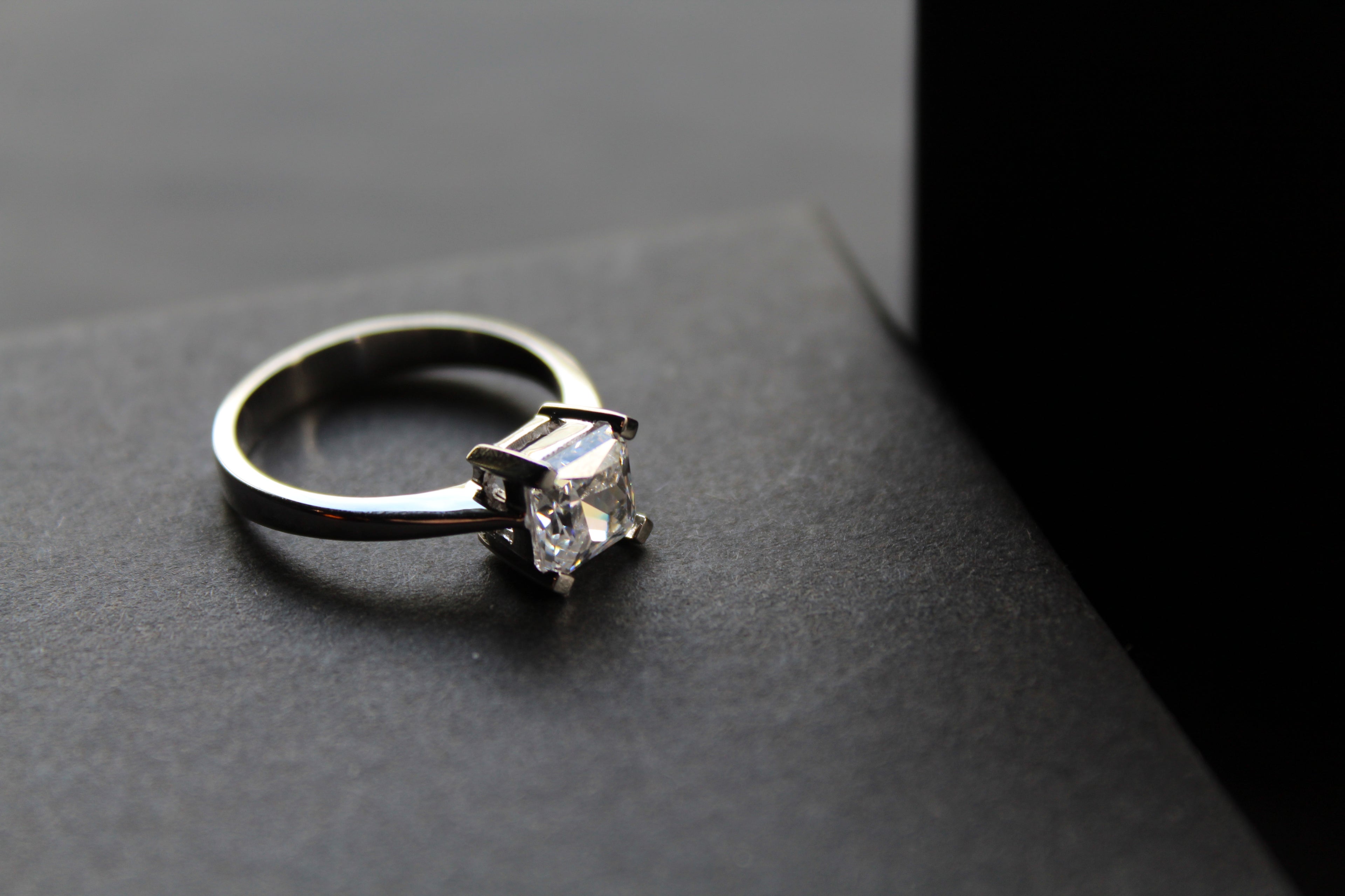 Square Cut Clear CZ Solitaire Ring