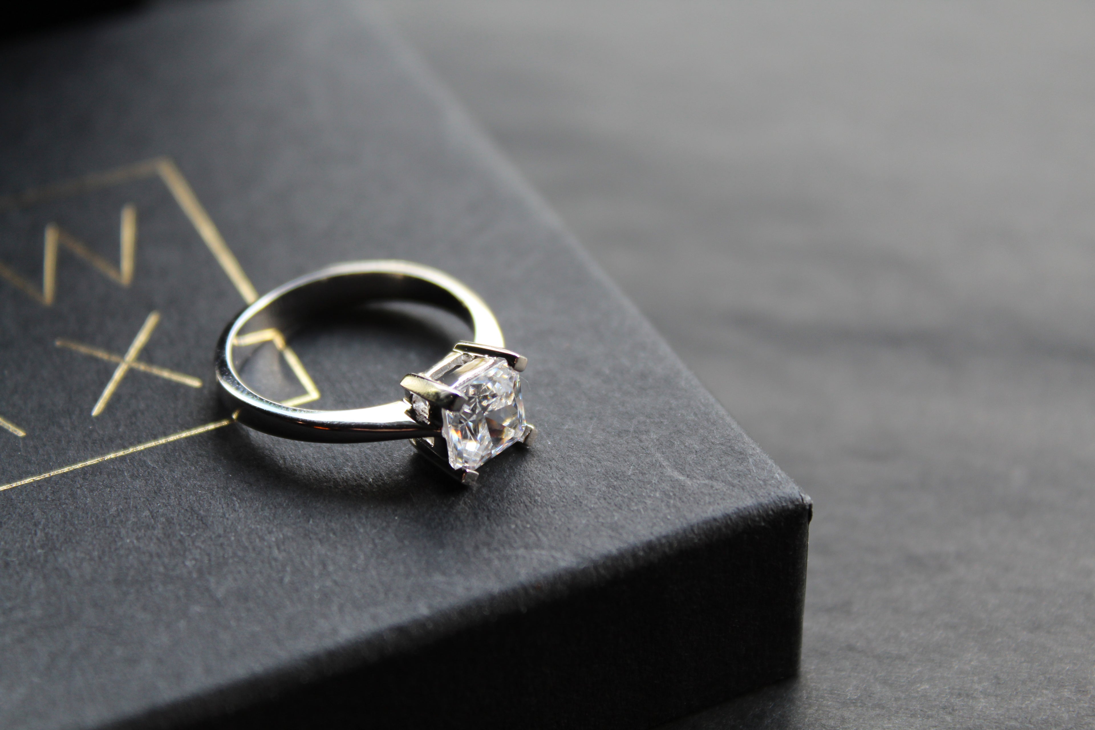 Square Cut Clear CZ Solitaire Ring