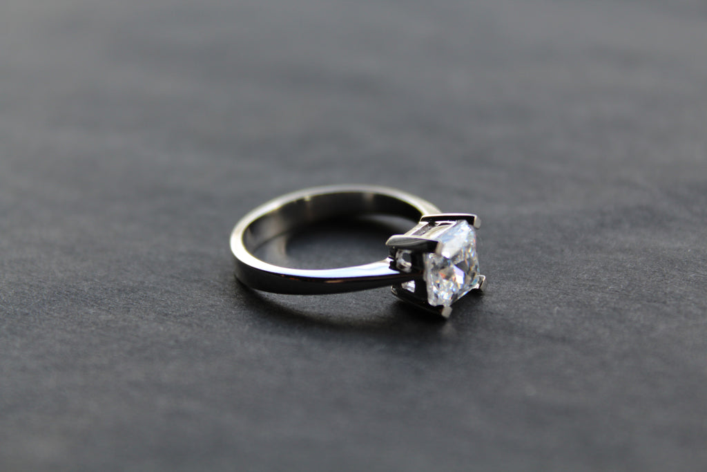 Square Cut Clear CZ Solitaire Ring