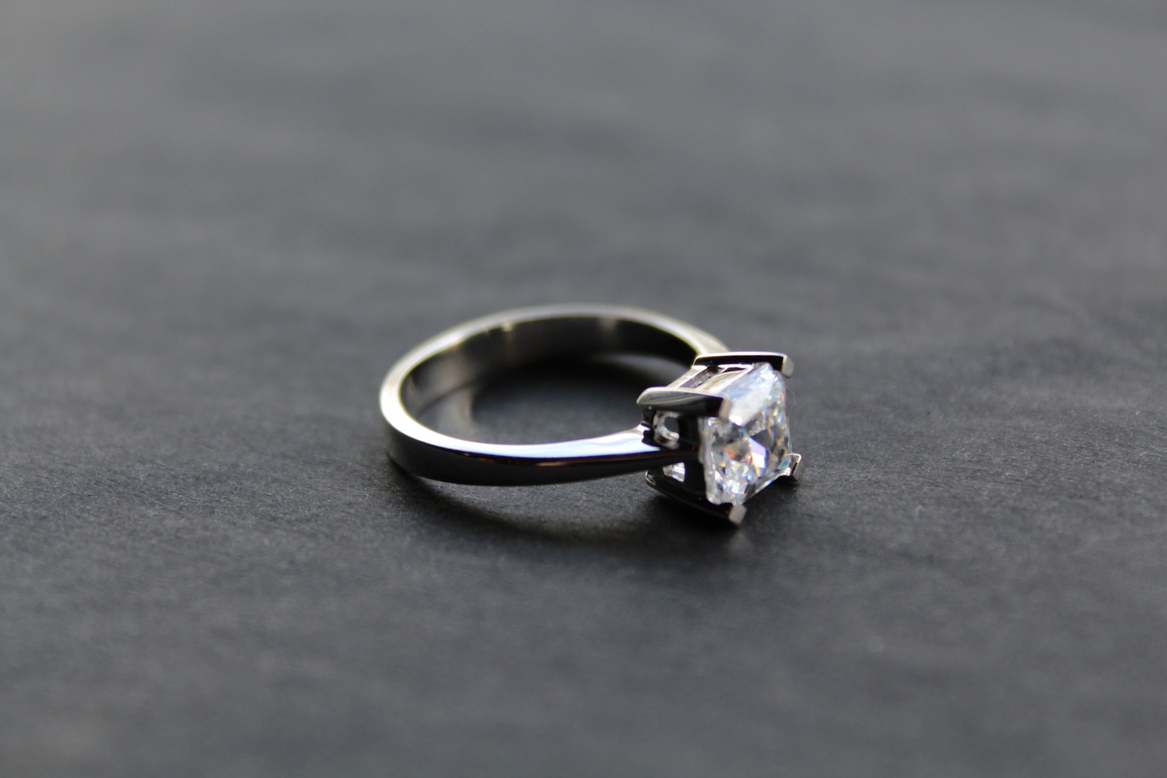 Square Cut Clear CZ Solitaire Ring