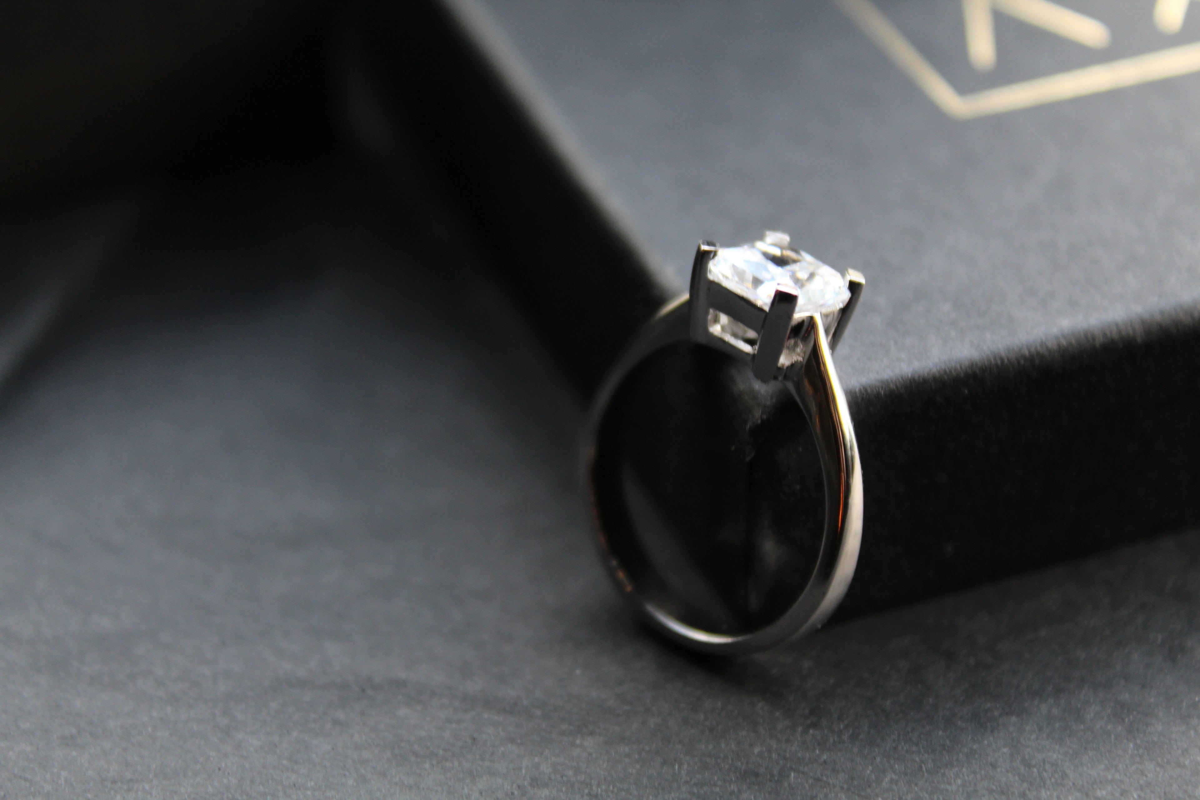 Square Cut Clear CZ Solitaire Ring