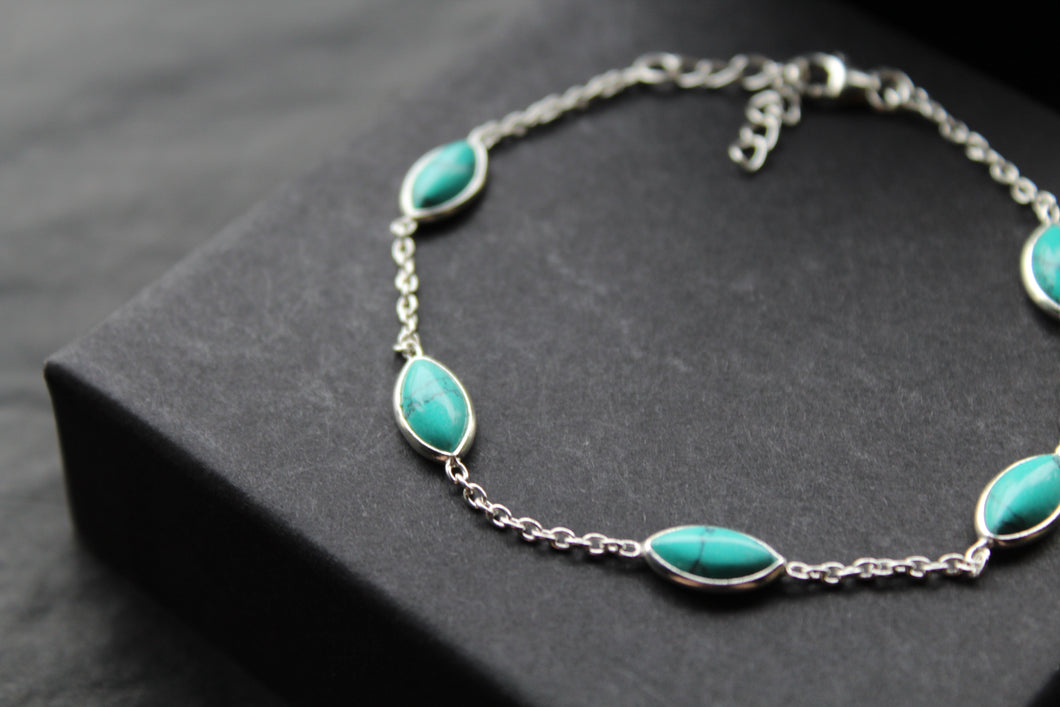 Staggered Marquis Turquoise Chain Bracelet