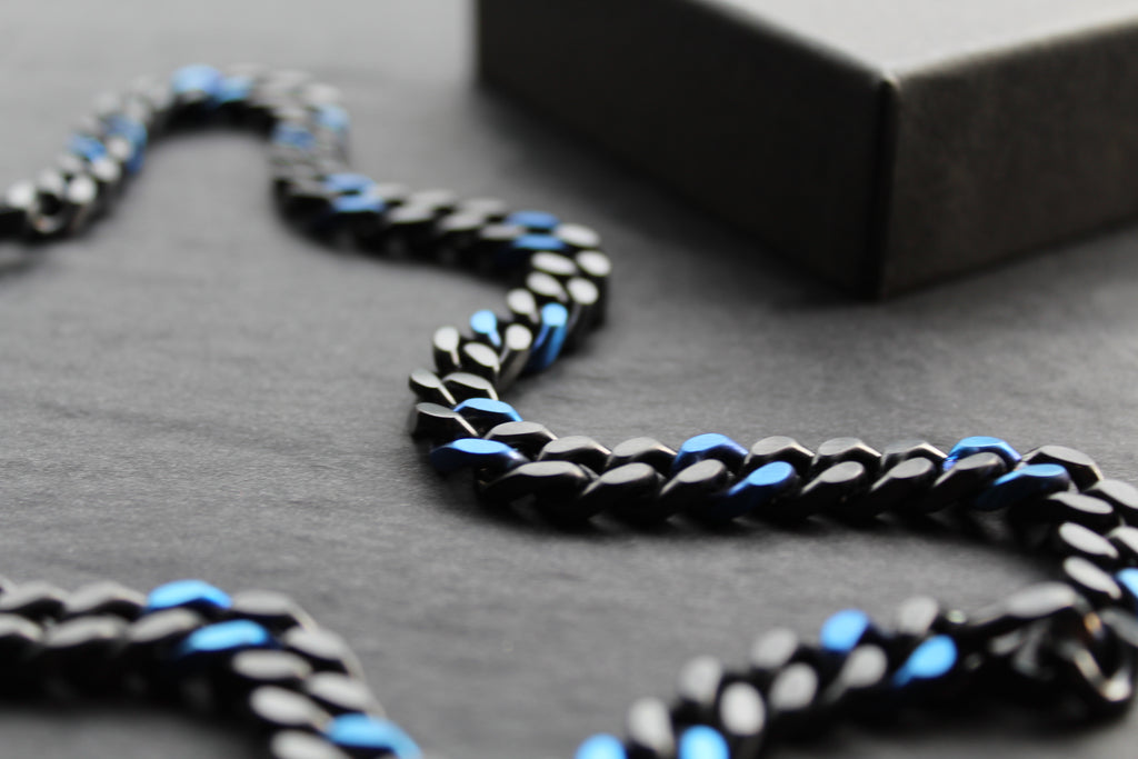 Stainless Steel Black and Blue IP Necklace
