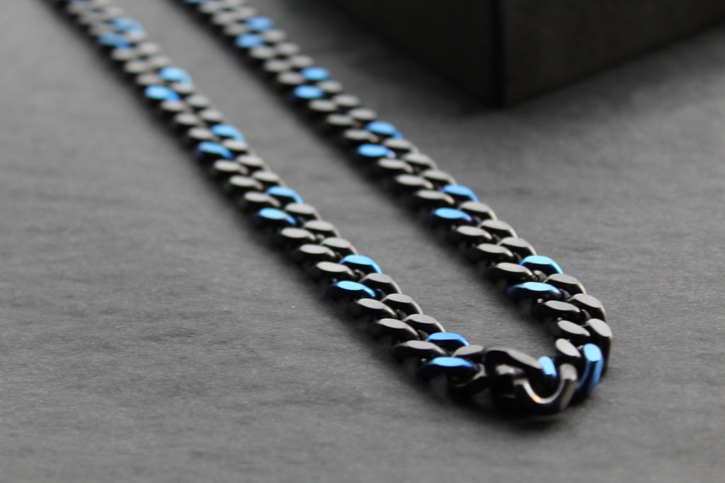 Stainless Steel Black and Blue IP Necklace