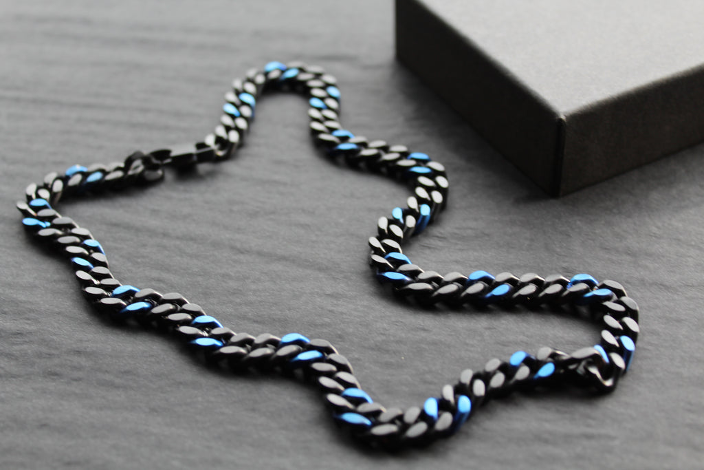 Stainless Steel Black and Blue IP Necklace