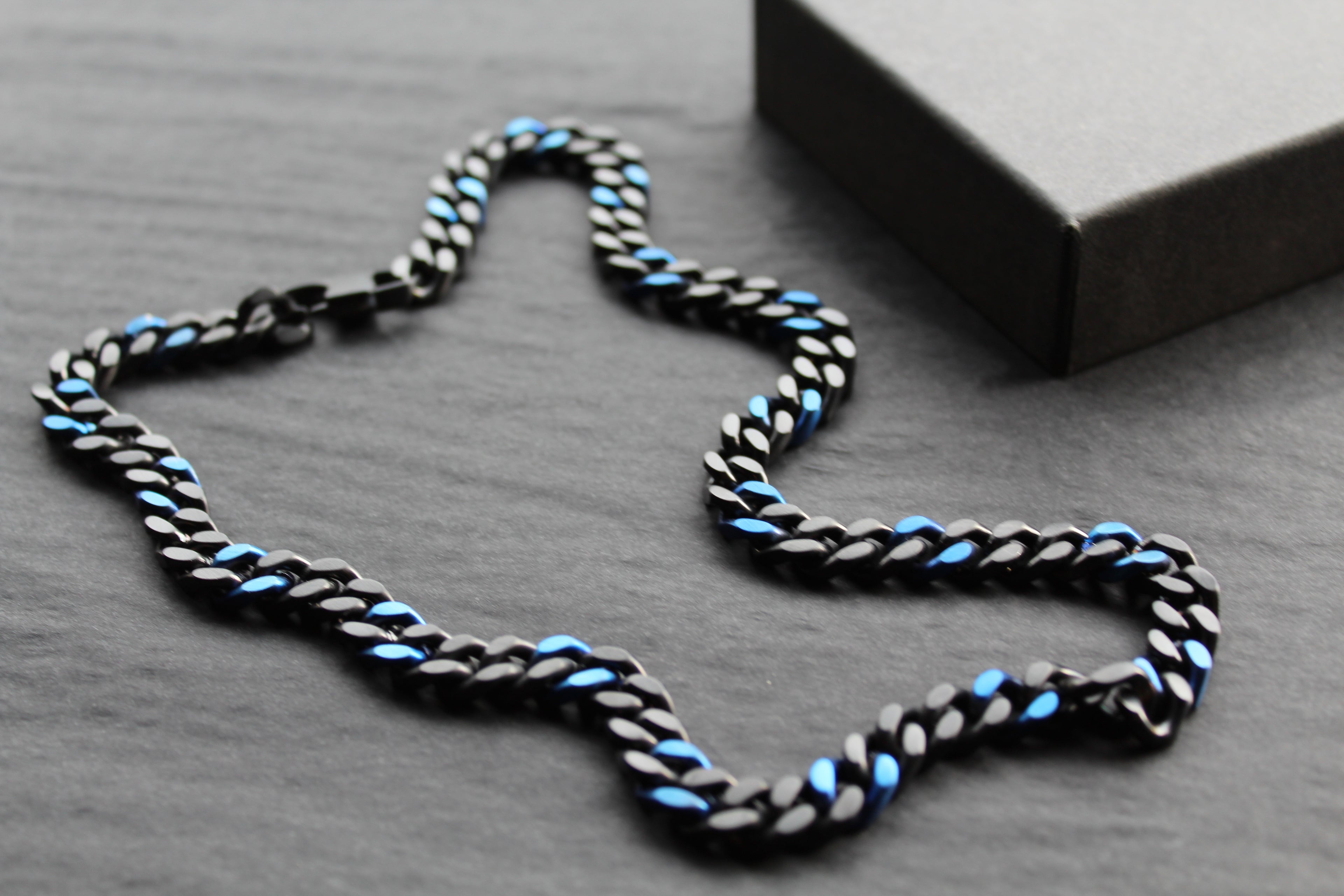 Stainless Steel Black and Blue IP Necklace
