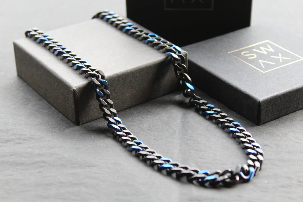Stainless Steel Black and Blue IP Necklace