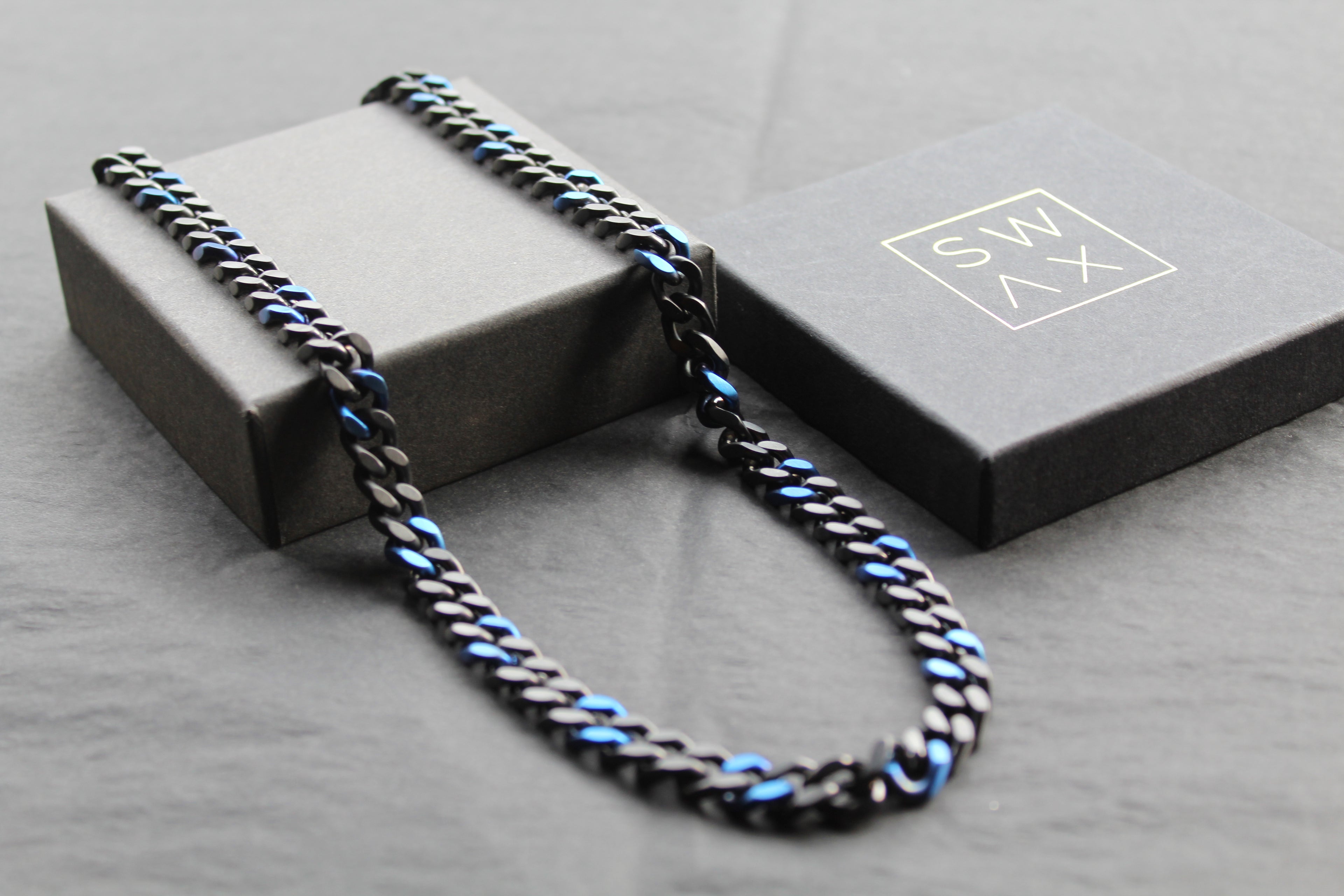 Stainless Steel Black and Blue IP Necklace