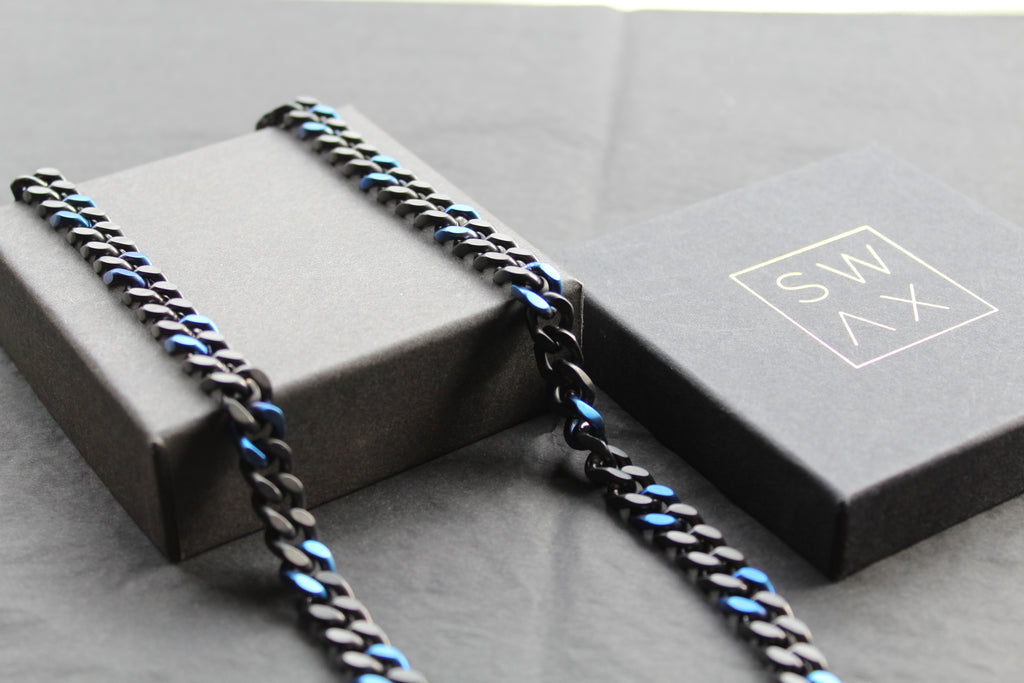 Stainless Steel Black and Blue IP Necklace