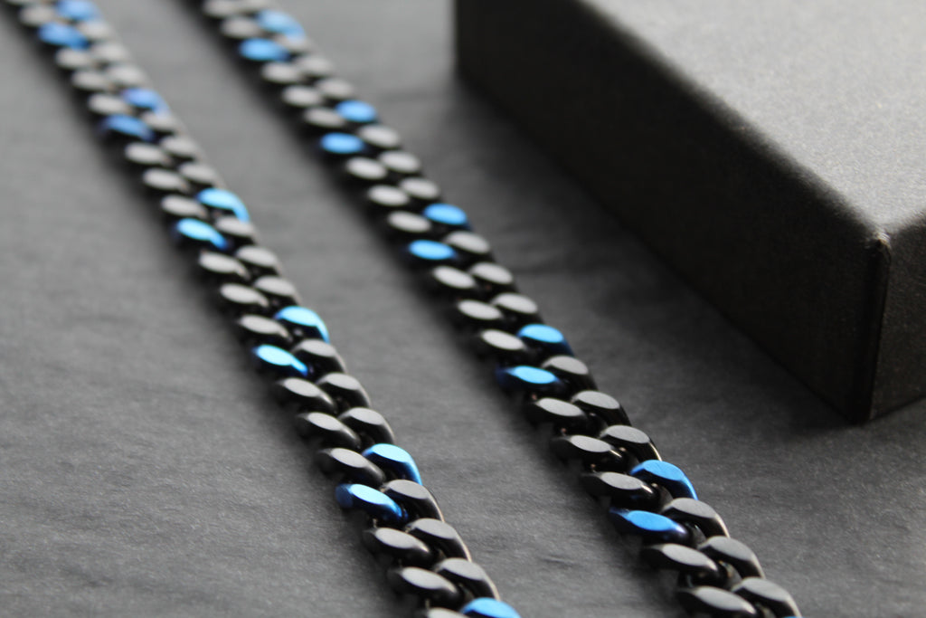 Stainless Steel Black and Blue IP Necklace
