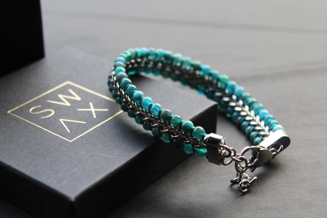 Stainless Steel Bracelet with Dark Turquoise Beads