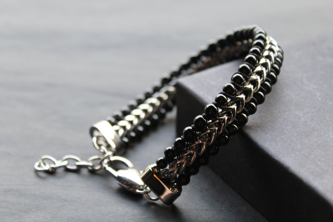 Stainless Steel Bracelet with Green Tiger's Eye Beads