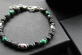 Stainless Steel Bracelet with Onyx, Lava Stone & Malachite Beads