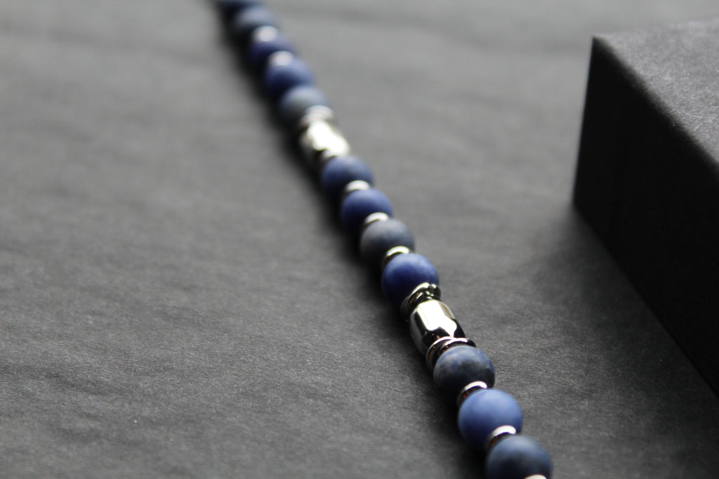 Stainless Steel Bracelet with Steel & Lapis Beads