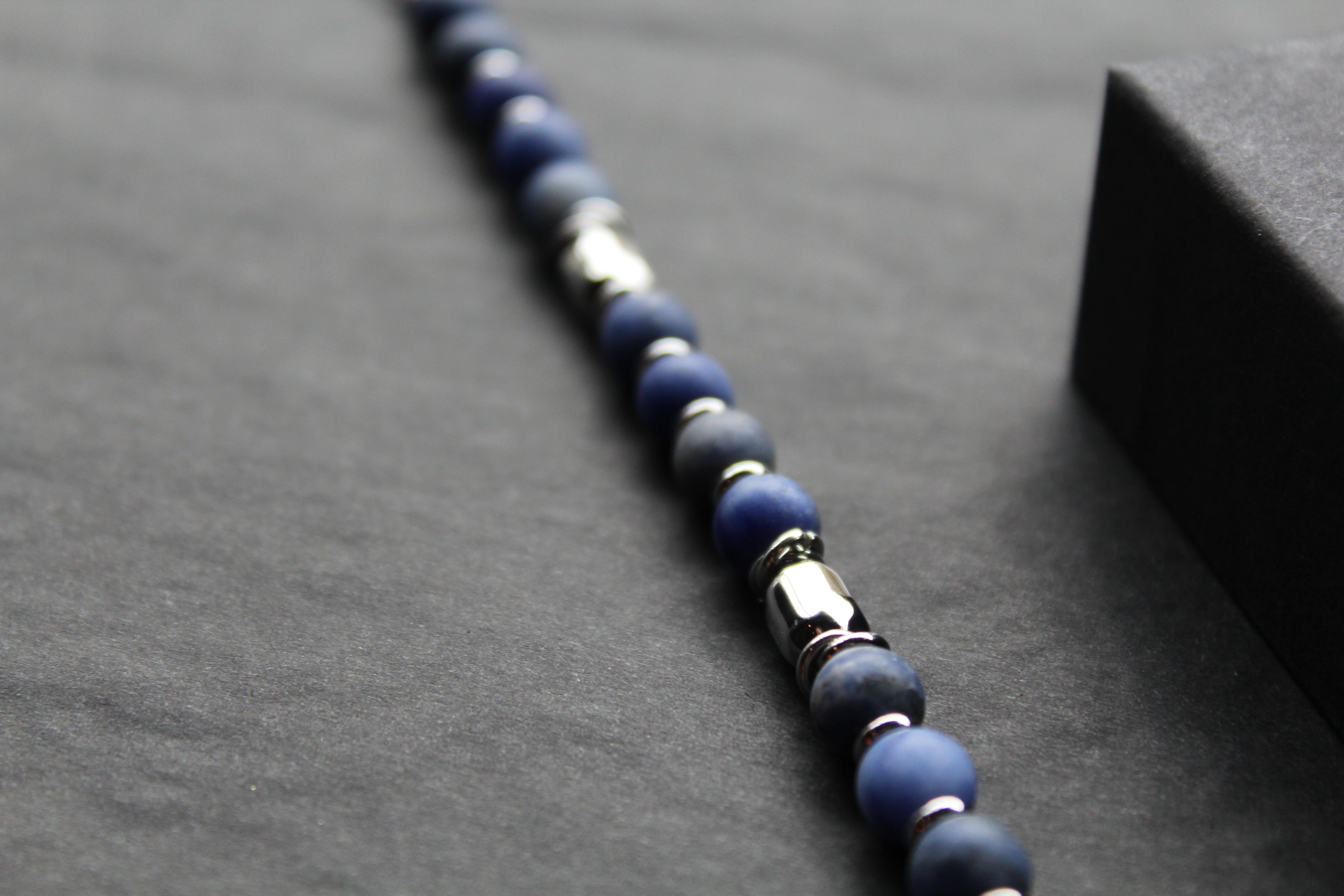 Stainless Steel Bracelet with Steel & Lapis Beads