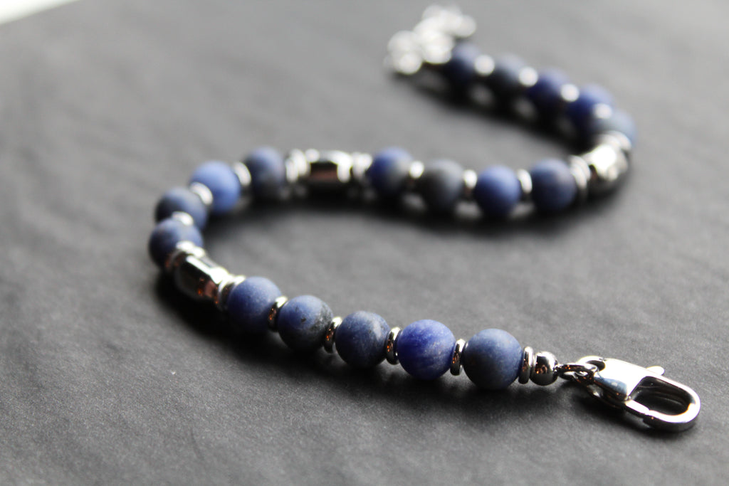 Stainless Steel Bracelet with Steel & Lapis Beads