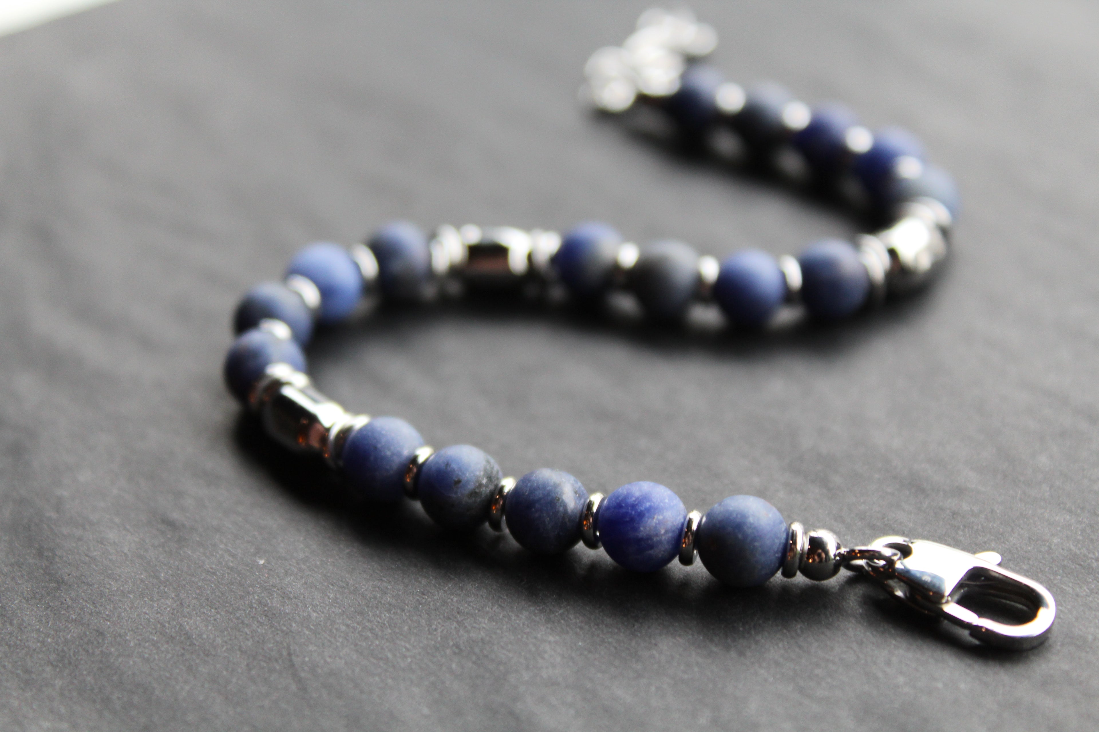 Stainless Steel Bracelet with Steel & Lapis Beads