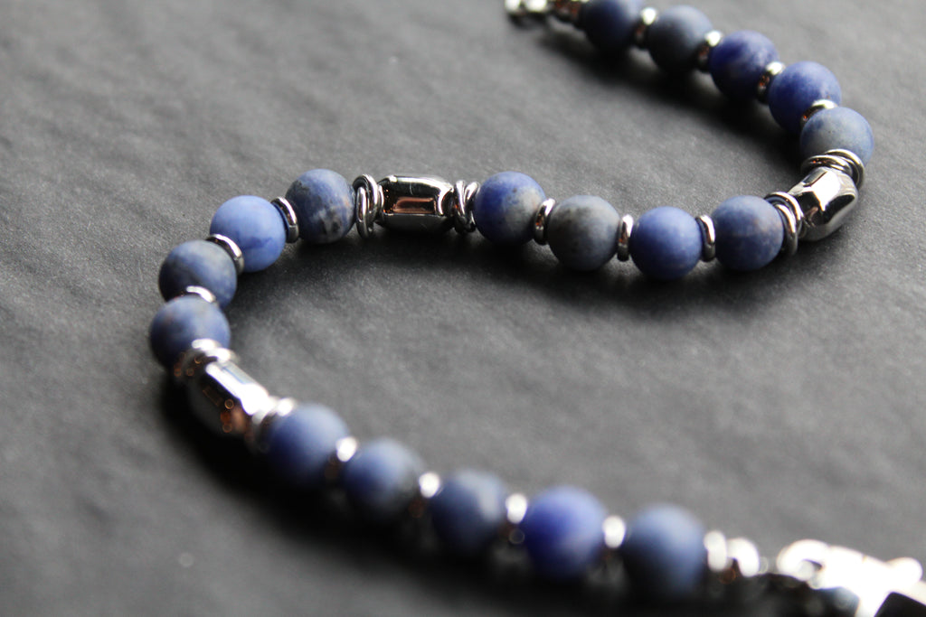 Stainless Steel Bracelet with Steel & Lapis Beads
