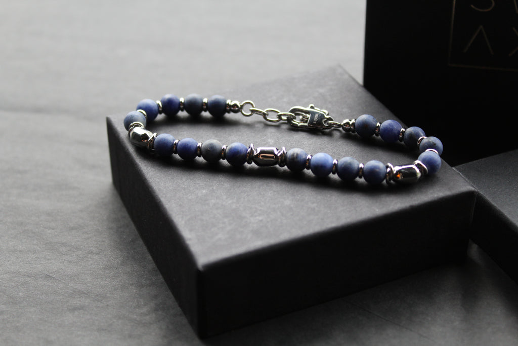 Stainless Steel Bracelet with Steel & Lapis Beads