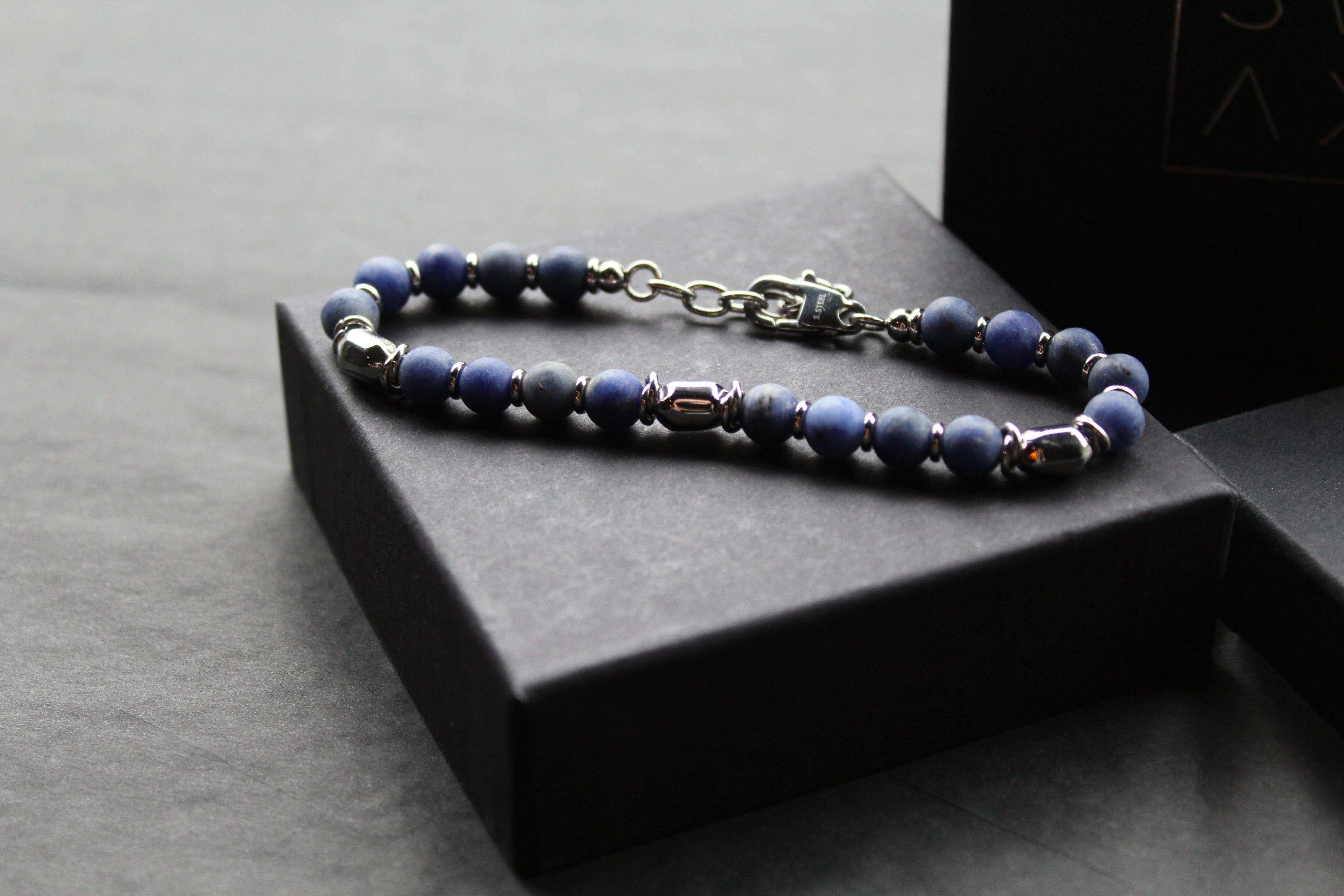 Stainless Steel Bracelet with Steel & Lapis Beads
