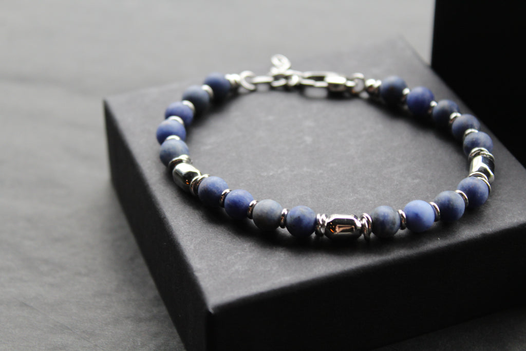 Stainless Steel Bracelet with Steel & Lapis Beads