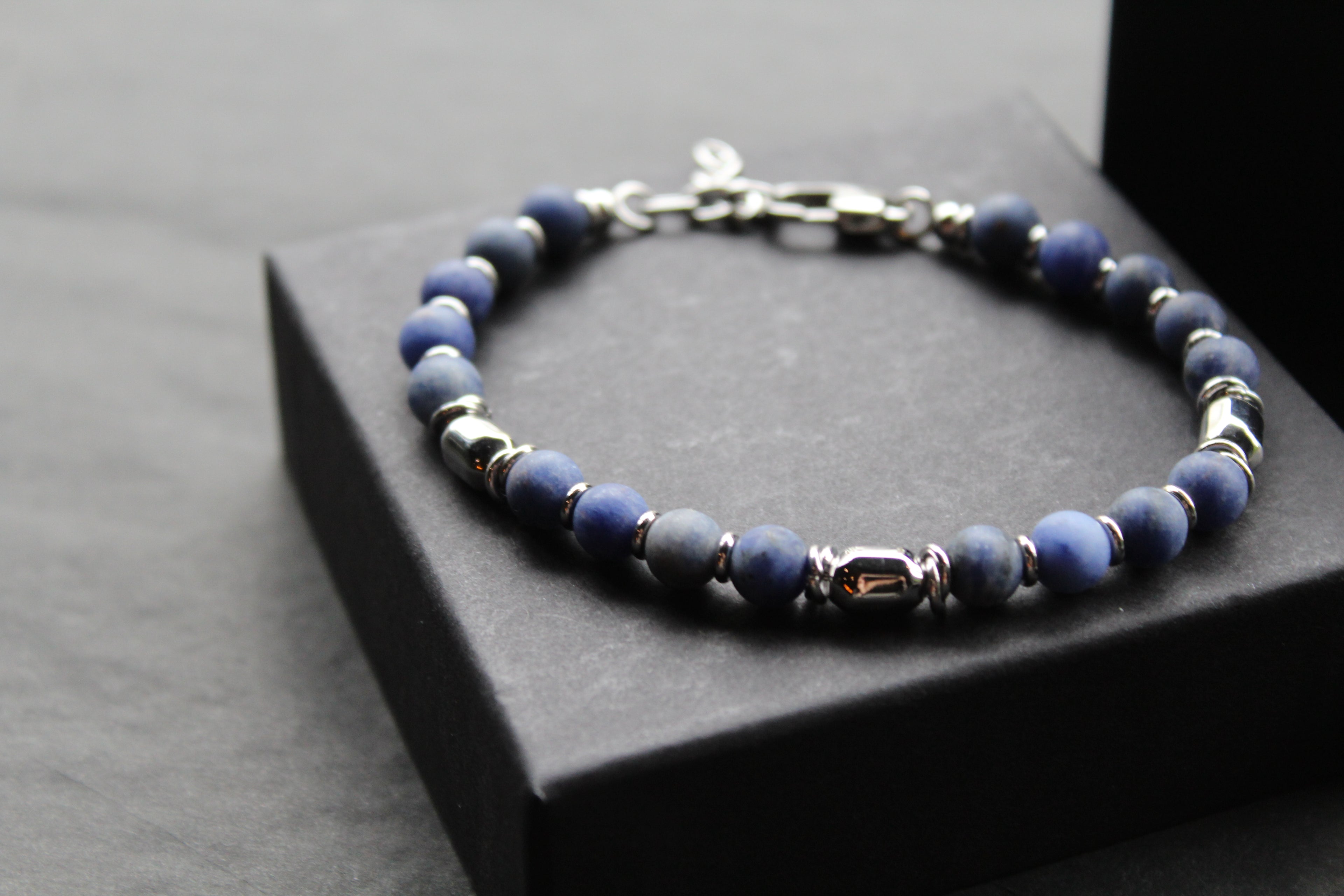 Stainless Steel Bracelet with Steel & Lapis Beads