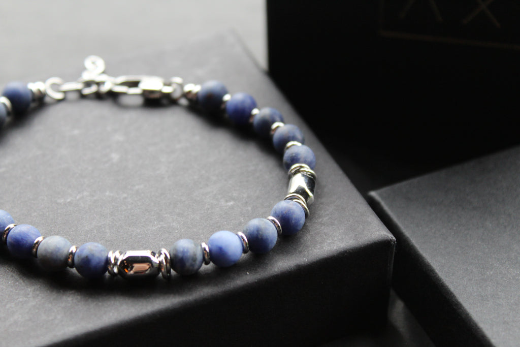 Stainless Steel Bracelet with Steel & Lapis Beads