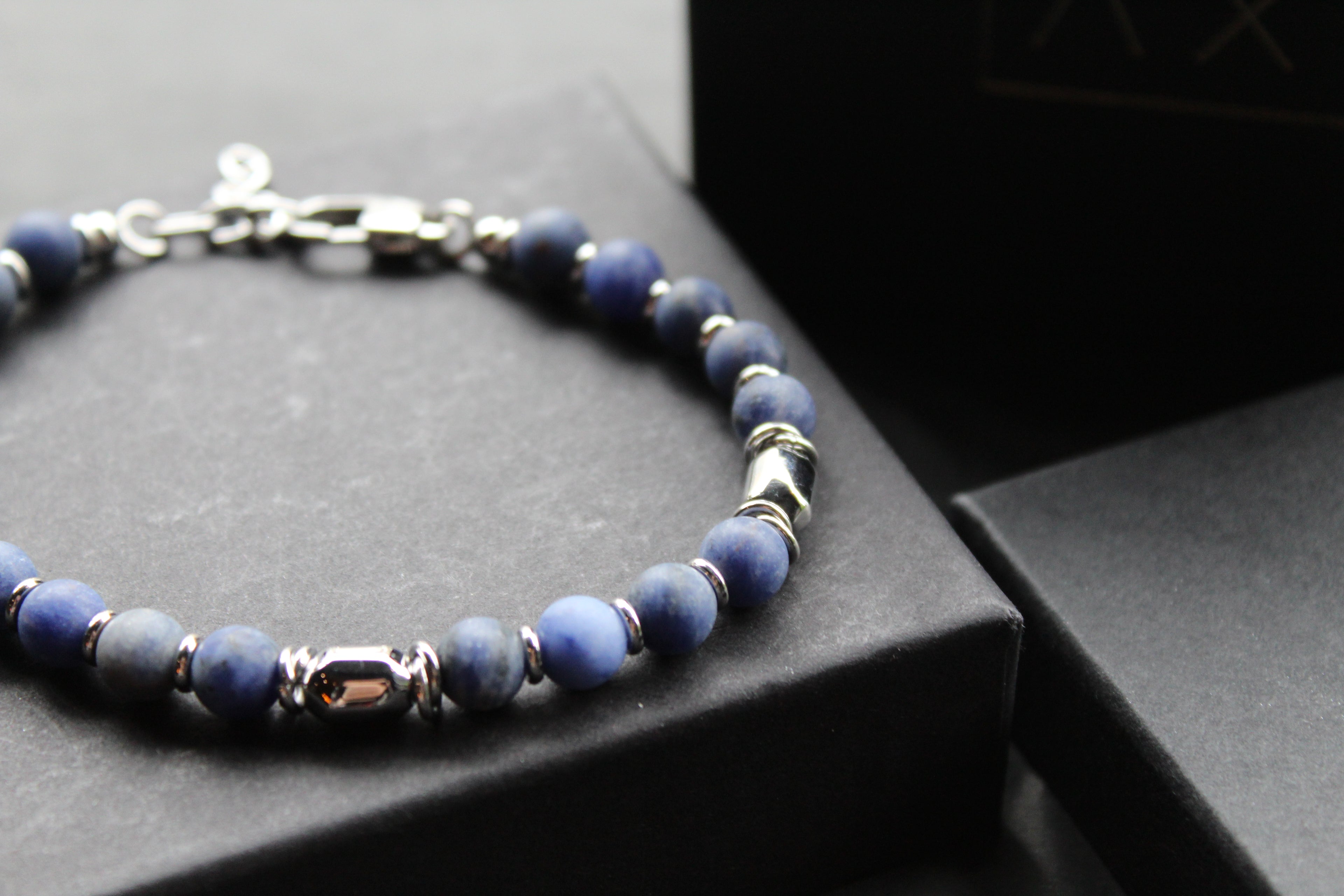 Stainless Steel Bracelet with Steel & Lapis Beads