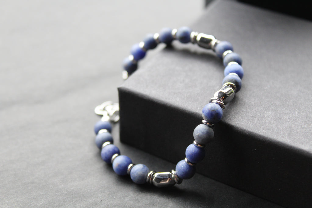 Stainless Steel Bracelet with Steel & Lapis Beads