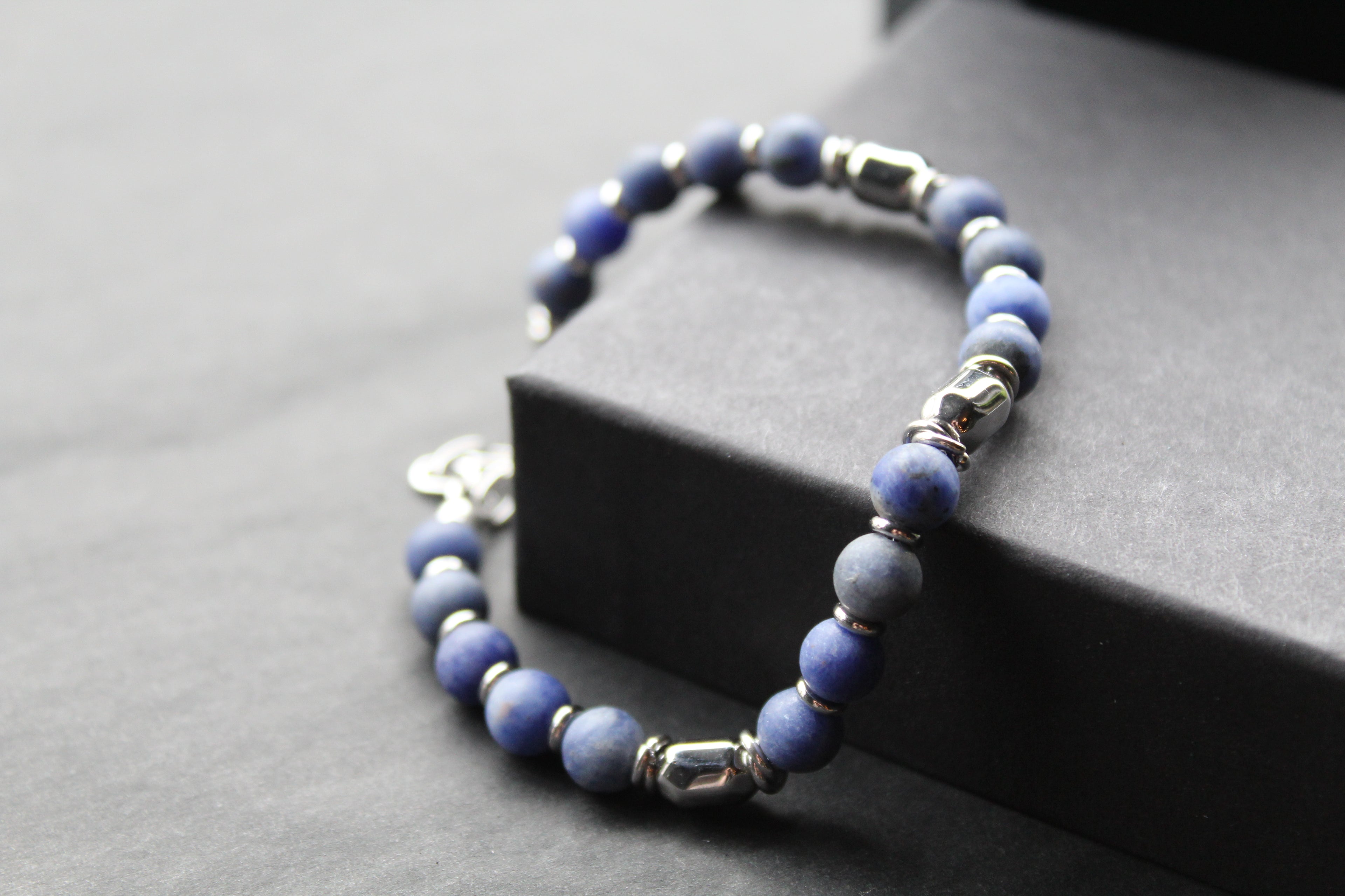 Stainless Steel Bracelet with Steel & Lapis Beads