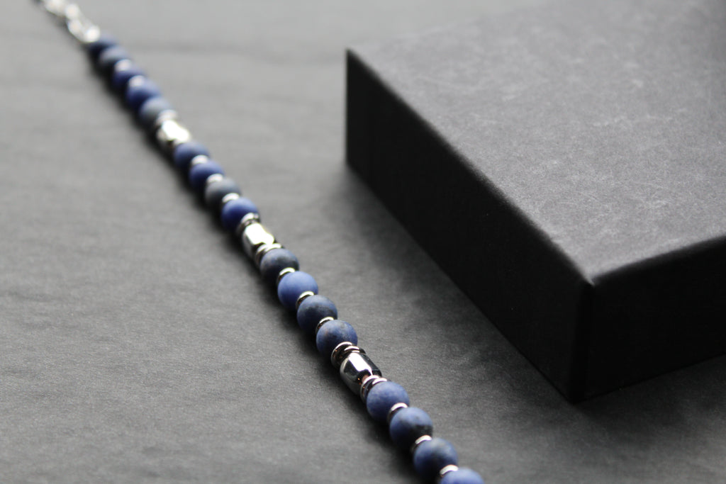 Stainless Steel Bracelet with Steel & Lapis Beads