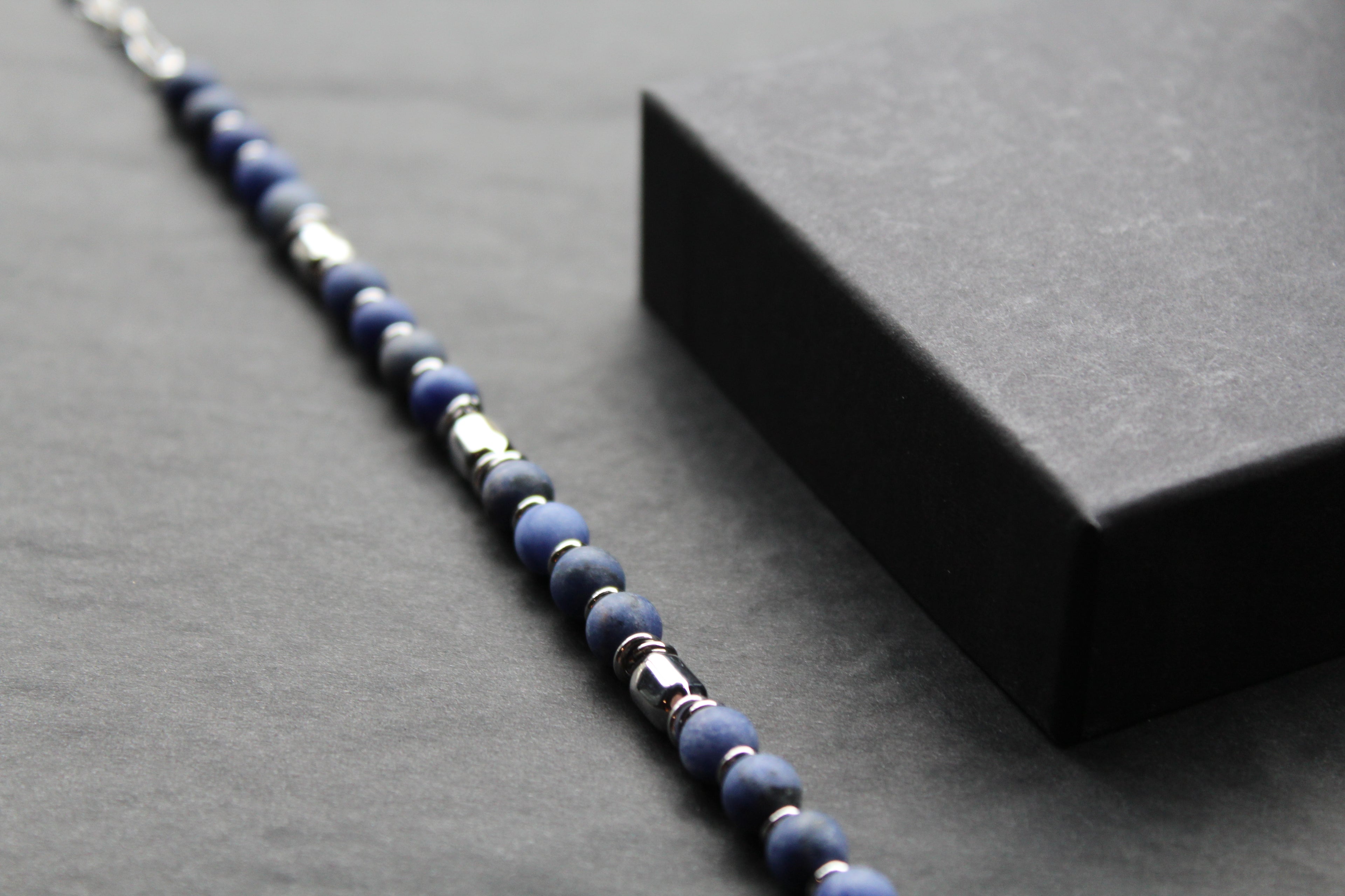 Stainless Steel Bracelet with Steel & Lapis Beads