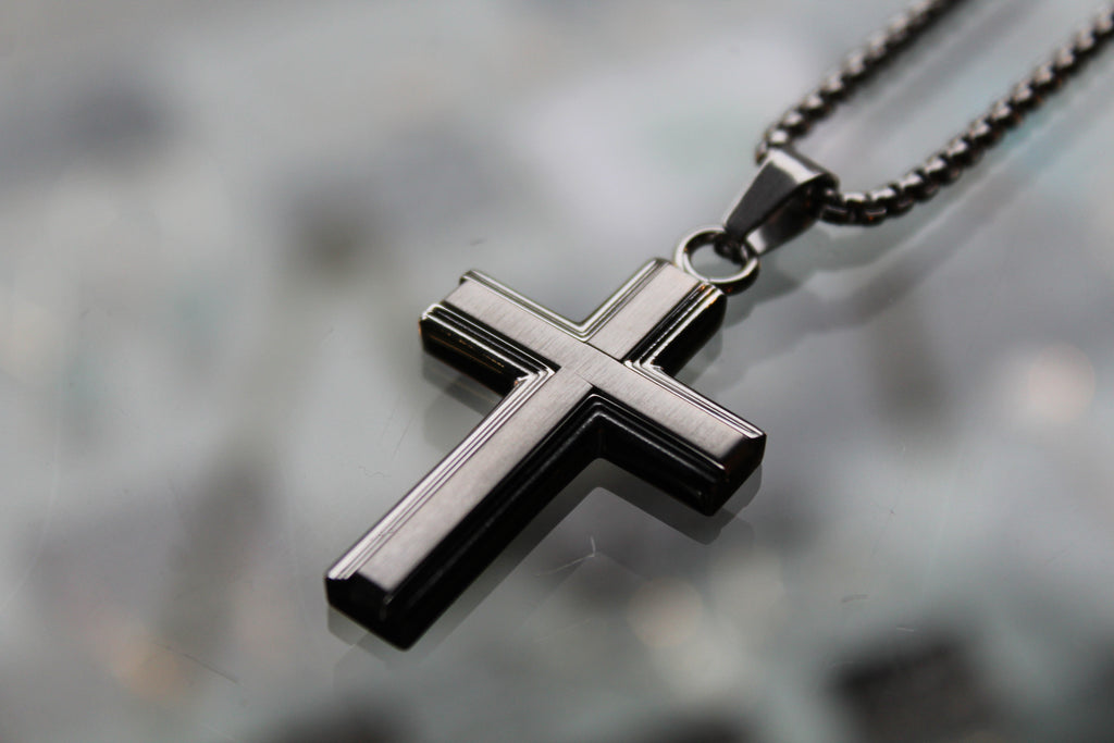 Stainless Steel Cross Necklace with Moulded Edges