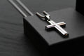 Stainless Steel Cross Necklace with Moulded Edges