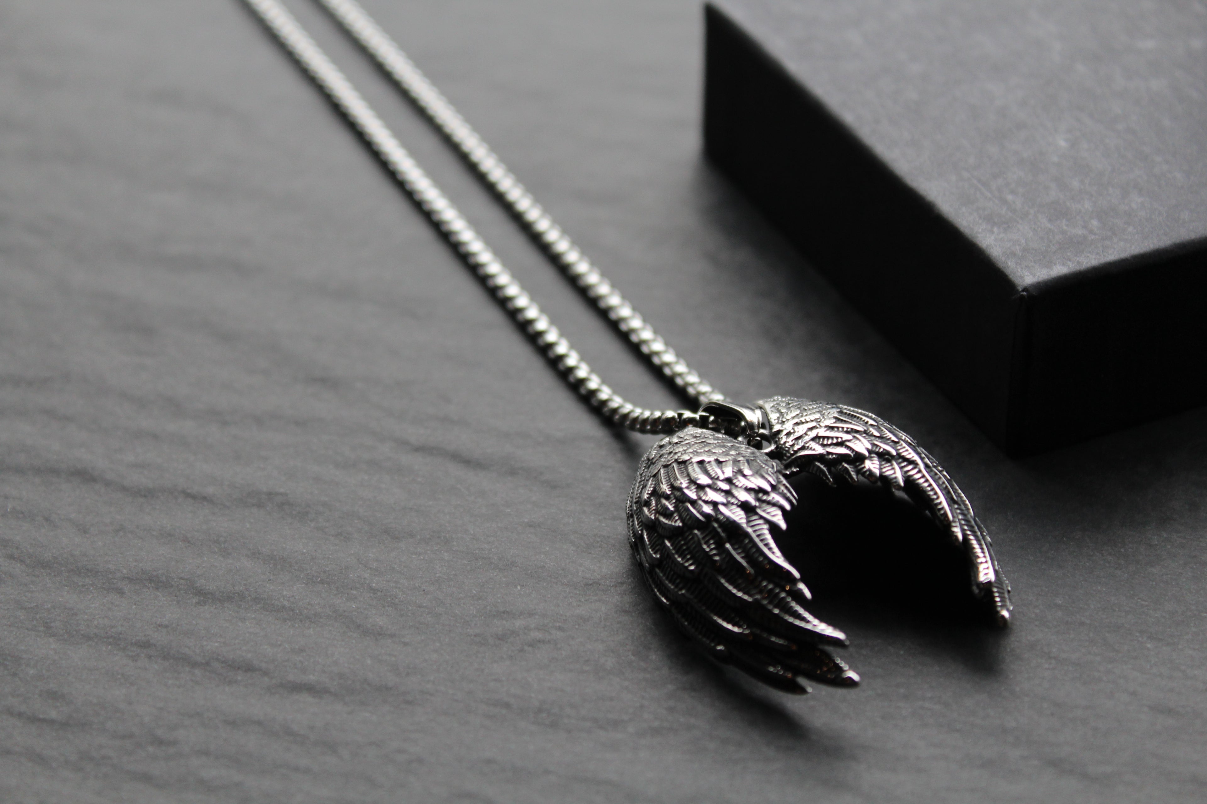 Stainless Steel Fallen Angel Wing Necklace